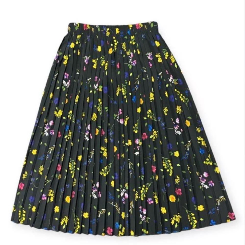 NWT Zara black floral pleated midi skirt